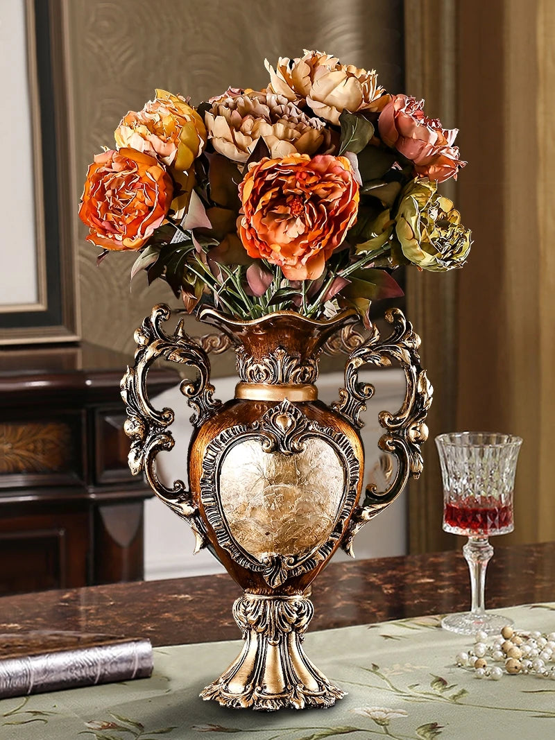 Luxury European Resin Vase Stereoscopic Dried Fowers Arrangement Wobble Plate Living Room Entrance Ornaments Home Decorations