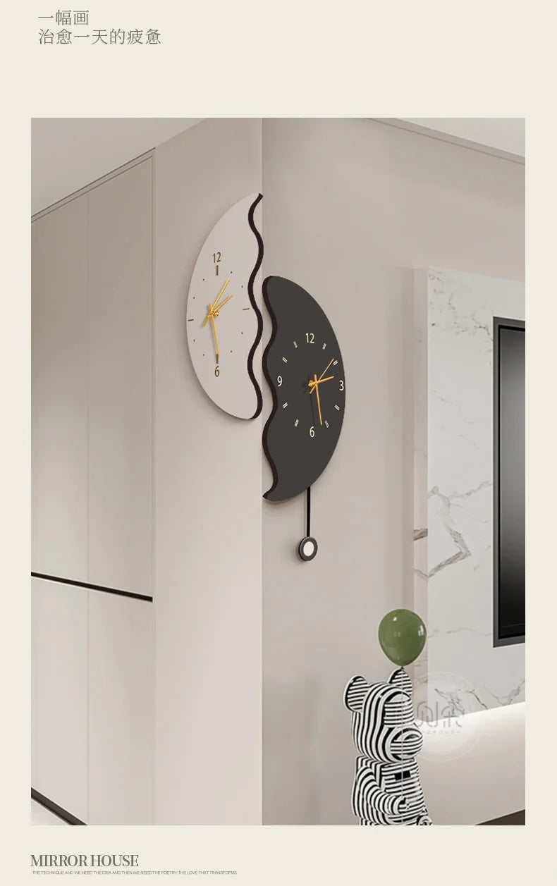 Double-sided Corner Wall Clock Living Room Simple Light Luxury Creative Art Clock Wall Lamp Modern Household Corner Wall Watch