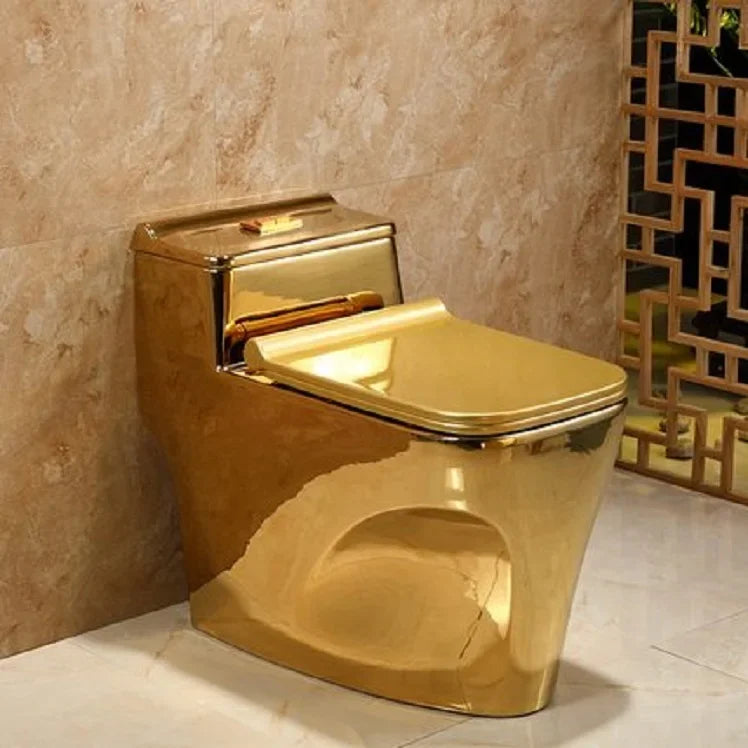 Golden Plated Sanitary Wares Wc Strap 250mm One Piece Ceramic Gold Color Toilet