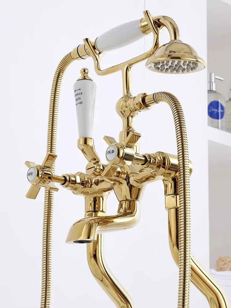 Luxury Brass Bathroom bathtub Faucet set floor Decked American style shower faucet set gold chrome High Quality