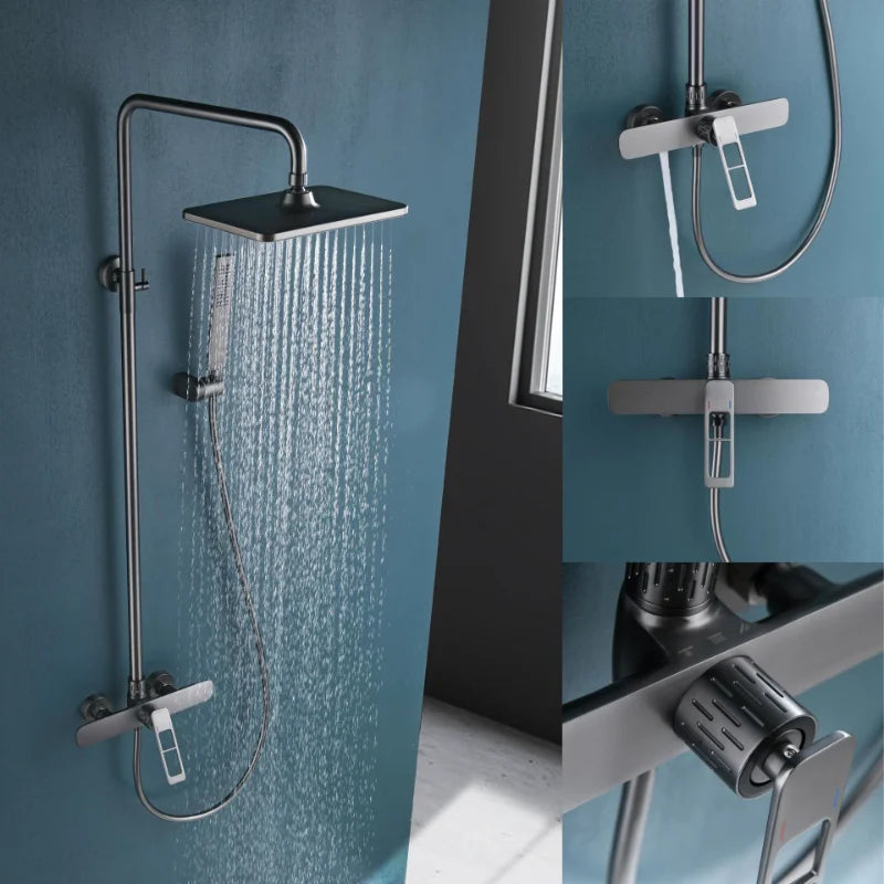 Luxury Brushed gold shower set rainfall faucet bathroom wall gold brush  mixer hot and cold bath  mixer tap