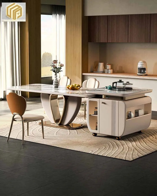 Integrated dining table, modern and minimalist household kitchen, light luxury, movable high-end island dining table and chair c