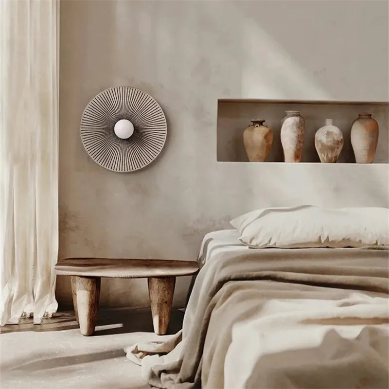 Classic wall lamp Japanese circle stone wall scones homestay tea room background wall decorative lamp wabi sabi bedside light