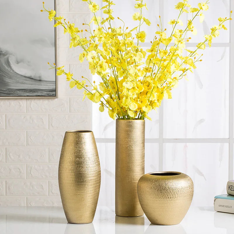 Electroplated Gold Vase Ceramic Ball Flower Vases Modern Art Pot for Interior Home Living Room Office Decoration Gifts