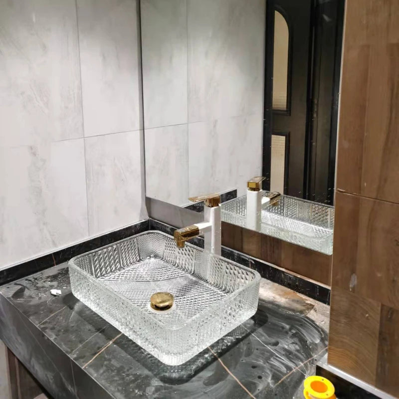 Rectangular Bathroom Sinks Transparent Crystal  Washbasins Art Round Overhead Sink modern Luxury Glass Countertop Basin