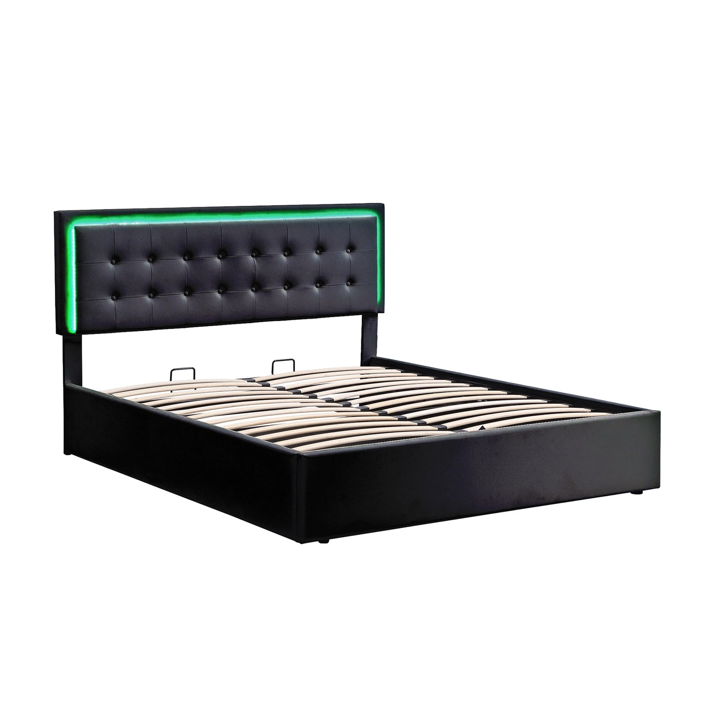 Queen Size Tufted Upholstered Platform Bed with Hydraulic Storage System, LED Lights, Black  82.70x66.50x45.30 in.