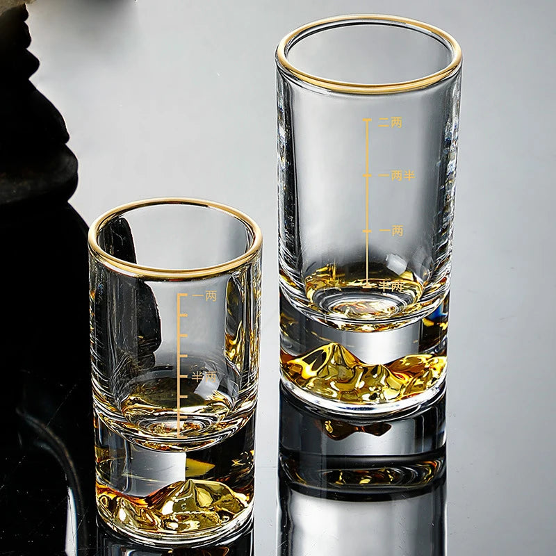 50ml/100ml Shot Glass Golden Mountain Vision Graduated Cup Glass Luxury Drinkware Small Capacity Wine Glass Chinese Spirits Cups