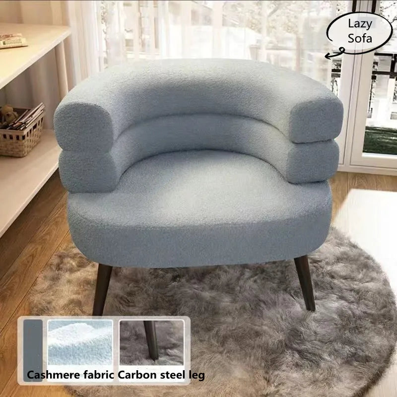 White Nordic Luxury Lamb Fleece Lazy Sofa Chair Living Room Single Casual Back Chair Bedroom Dresser Chair Balcony Coffee Chair