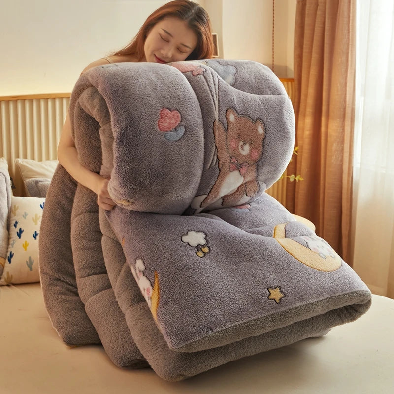 Thickened Winter Blanket Quilt Lamb Wool Double Layer Thick Warm Blanket 150/180/200 Comforter Throw Blankets for Beds