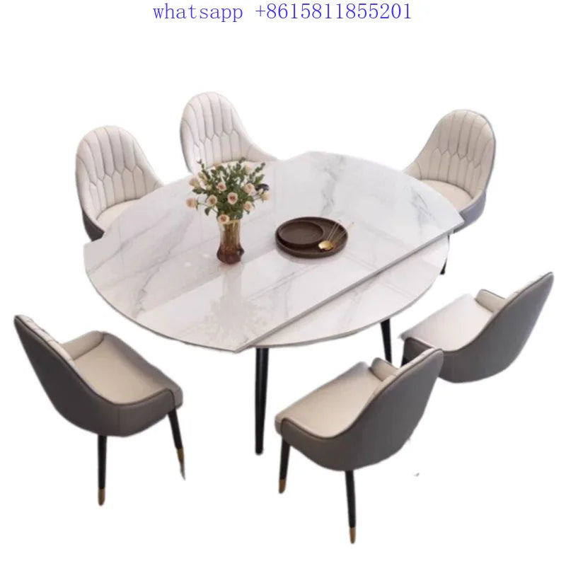 Modern minimalist round dining table Retractable chair White dining table manger home furniture  comedores de 6 sillas