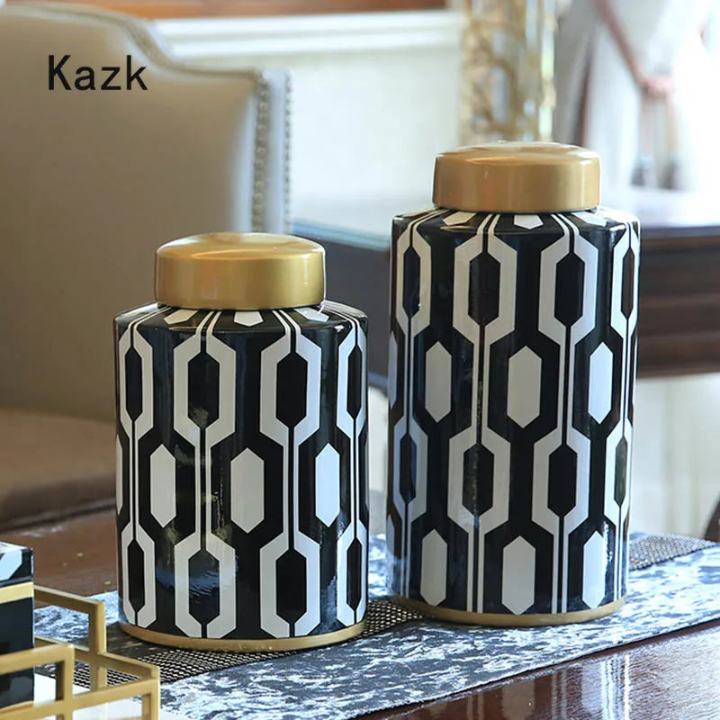 American Style Black White Vase Storage Jar Nordic Light Luxury Desktop Ikebana Dried Flower Vases Home Living Room Decoration