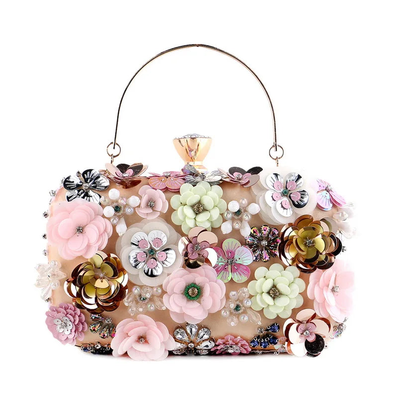 Fashion Women Bags Flower Diamonds Embroidery Small Clutch Luxury Lady Handbags Evening Bags New Arrival Chain Shoulder Purse