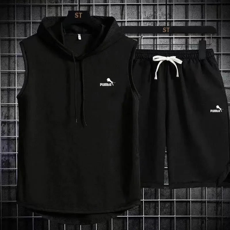 Brand  Summer Men's Two Piece Set CasualT-Shirt and Shorts Set Mens Sports Suit Fashion Short Sleeve Tracksuit Hooded T-shirt