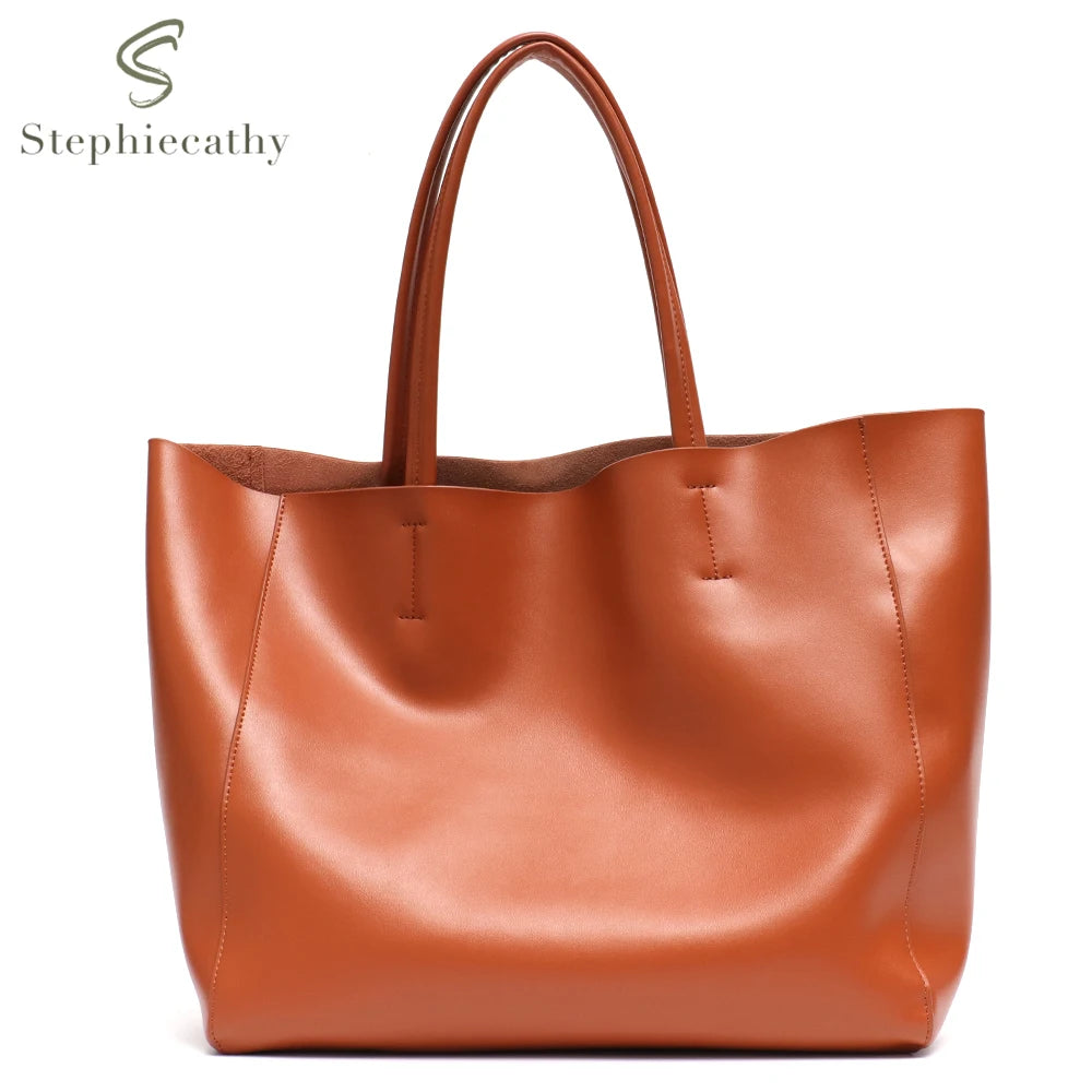 SC Luxury Brand Cow Leather Tote Bags Designer Cowhide Handbags Women Shoulder Bags Fashion Female Large Capacity Liner Bag