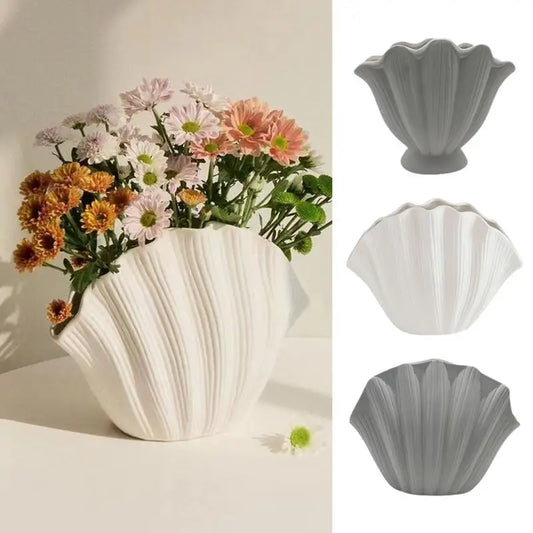 Fashionable And Minimalist Shell Shape Ceramics Material Vase Ornaments Three Styles And Sizes Creative Flower Pot