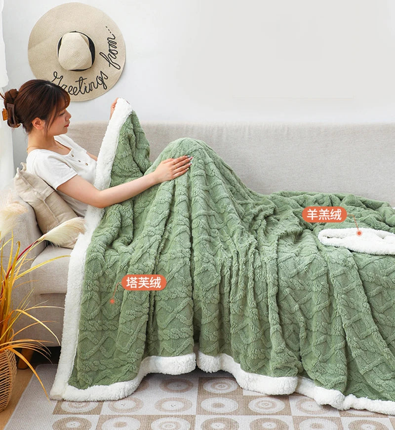 Winter Blanket Lamb Wool weighted Super Soft Double Side Microfiber Flannel Throw Blanket for Bed Comfortable Warm Comforter