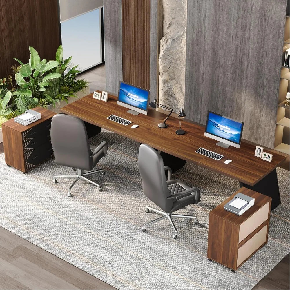 L-Shaped Executive Desk, 62" Large Home Office Computer Desk with 2 Storage Drawers and Letter Size File Cabinet