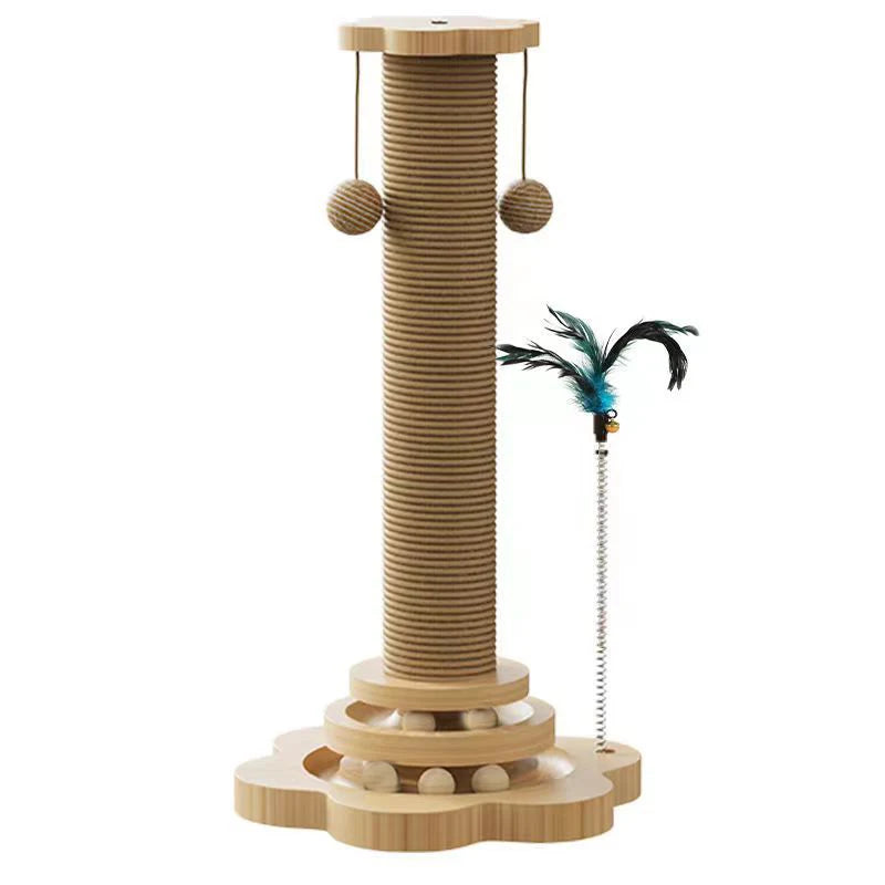 Sisal Scratching Post for Cat Solid Wood Cats Turntable Durable Kitten Claw Grinder Training Toy Wear-resistant Cat Scratcher