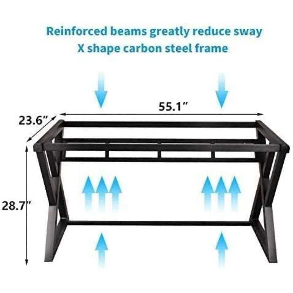 SAMERY Computer Desk Home Office Desks, 55.1 Inch Modern Simple Office Black Glass Desk Computer Table Study Gaming Writing