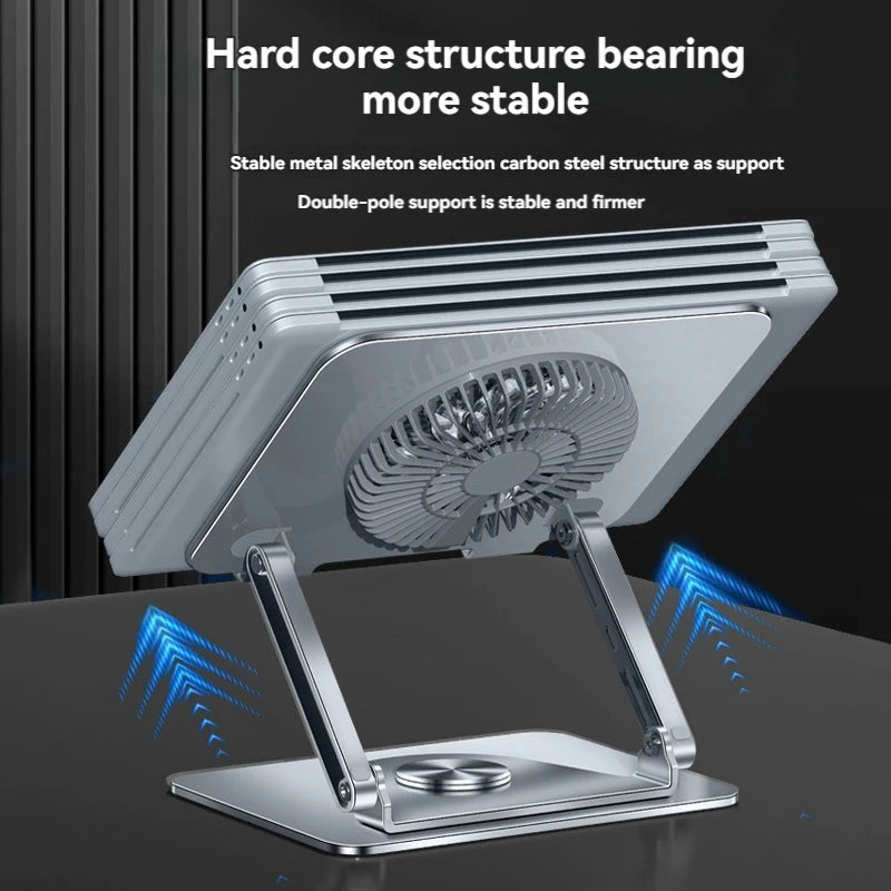 360 Rotating Base Laptop Cooling Stand with Fan, Adjustable Height Laptop Stand for Desk Foldable Laptop Cooling Pad for 10-15