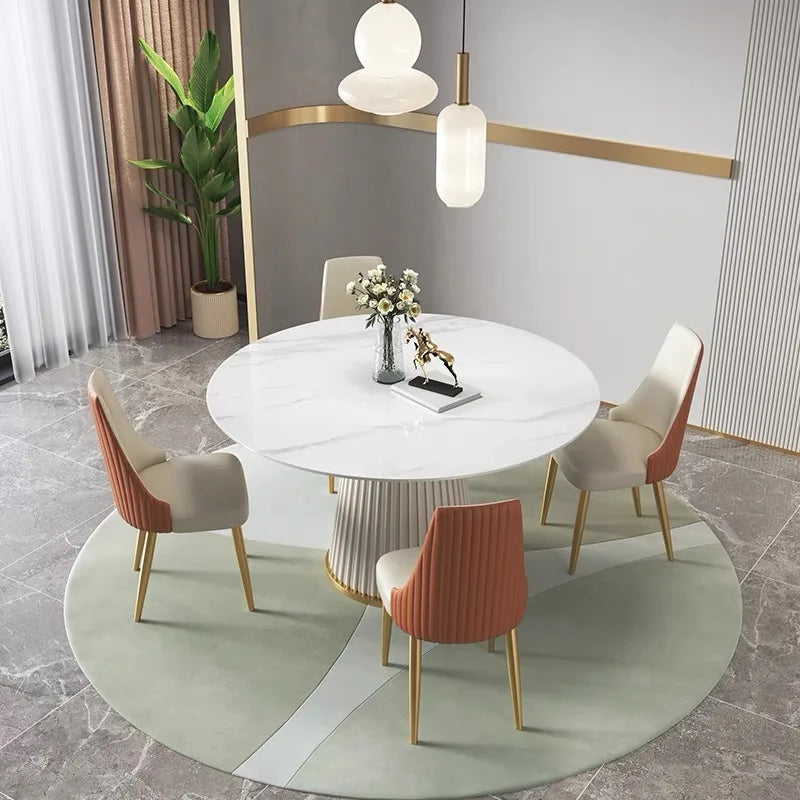 Modern Simple Light Luxury High-End Rock Slab Round Kitchen Table Household Marble Dining Table And Chair Combination Hot Sale