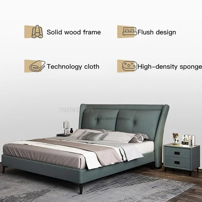 Modern Minimalist Double Technology Fabric Bed Master Bedroom Upholstered Platform Bed 1.8 Meters High-End Bedroom Furniture