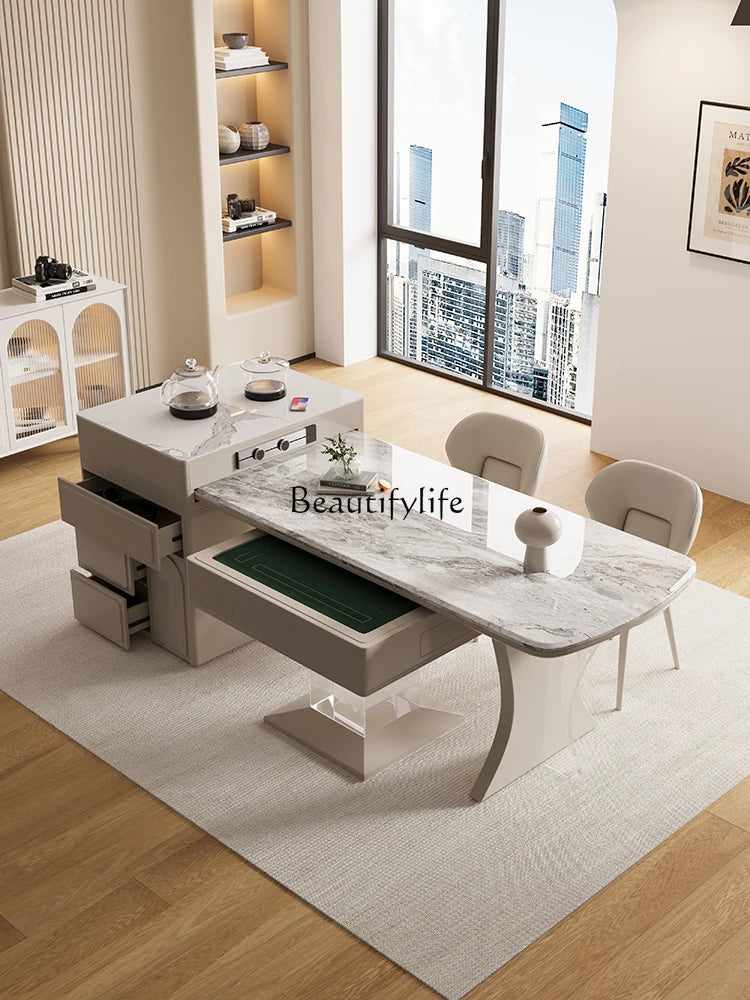 Retractable Stone Plate Kitchen Island Dining Table Plastic Products (Flower Pots) Double-Use Modern Light Luxury