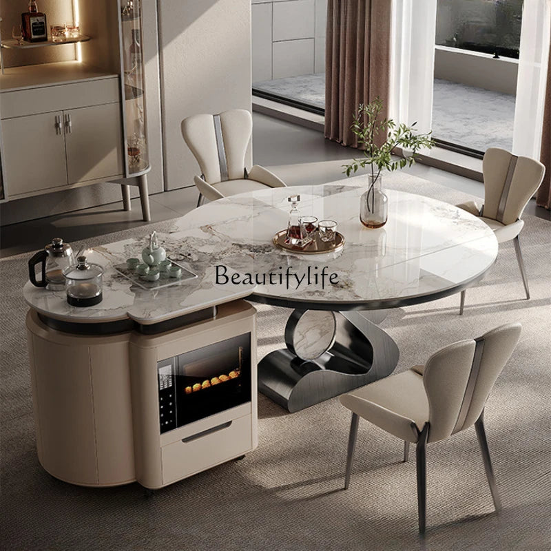 Island Table round Dining Table Integrated Kitchen Multi-Functional Light Luxury Advanced Stone Plate Retractable