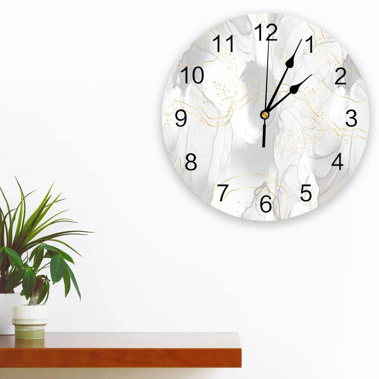 Marble Line Gold Gradient Overlap Gray Large Wall Clock Dinning Restaurant Cafe Decor Round Wall Clocks Silent Home Decoration