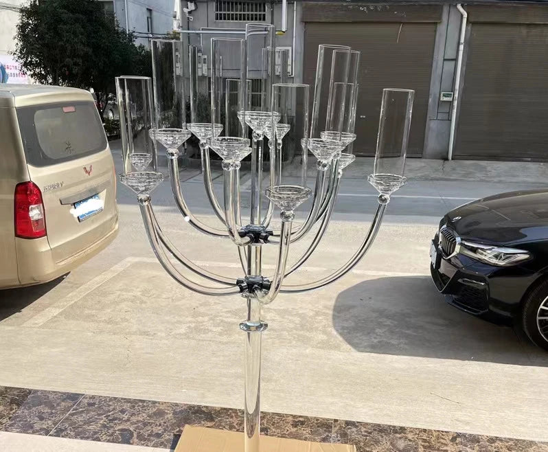 10PCS Modern Top Quality Clear Tall crystal Candelabra For Wedding Table Centerpieces