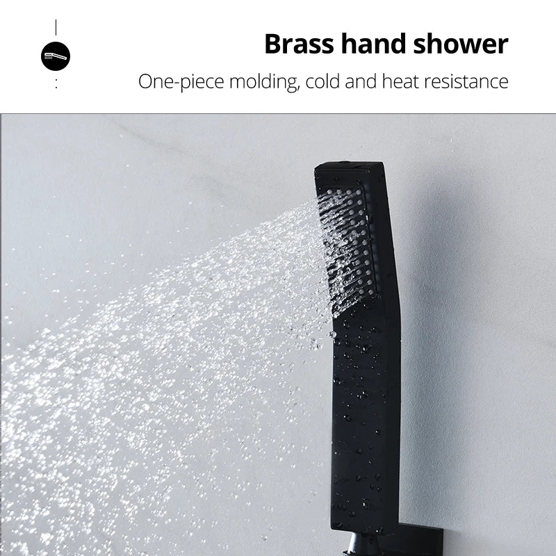 High Flow Massage 6 Functions Shower Set Thermostatic Bathroom Faucet Riain Bubble Mist Waterfall Ceiling Black Showerhead