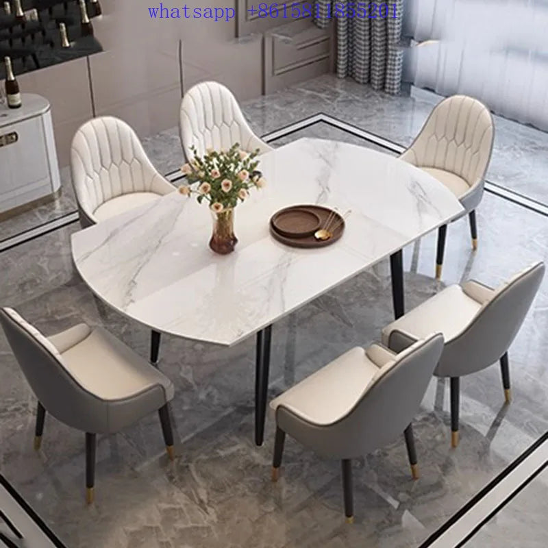 Modern minimalist round dining table Retractable chair White dining table manger home furniture  comedores de 6 sillas