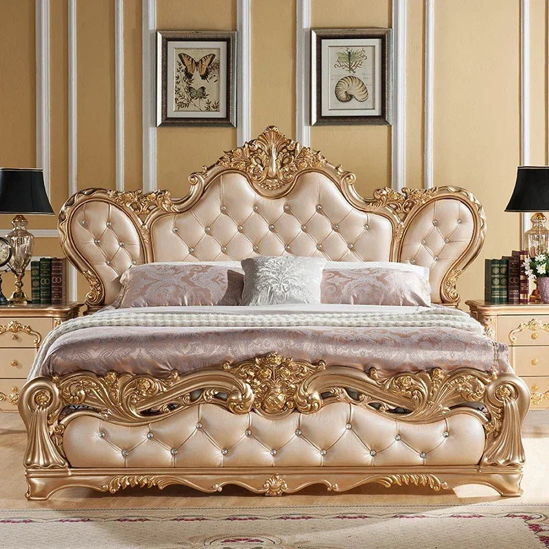 Nordic Queen Luxury Bed Under Storage King Modern Bedroom Bed Wood Genuine Leather Letto Matrimoniale Multifunzione Furniture