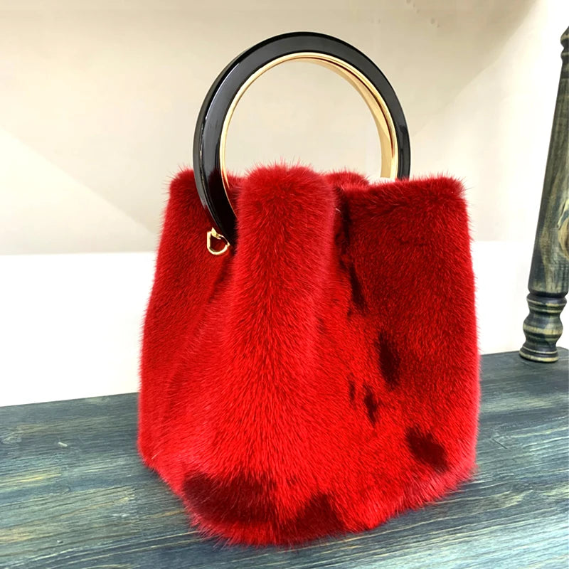 Luxury Designer Real Mink Fur Handbag Purses And Handbags For Women Fur Bag Ladies Tote Bag Party Evening Clutch Bag Women's Bag