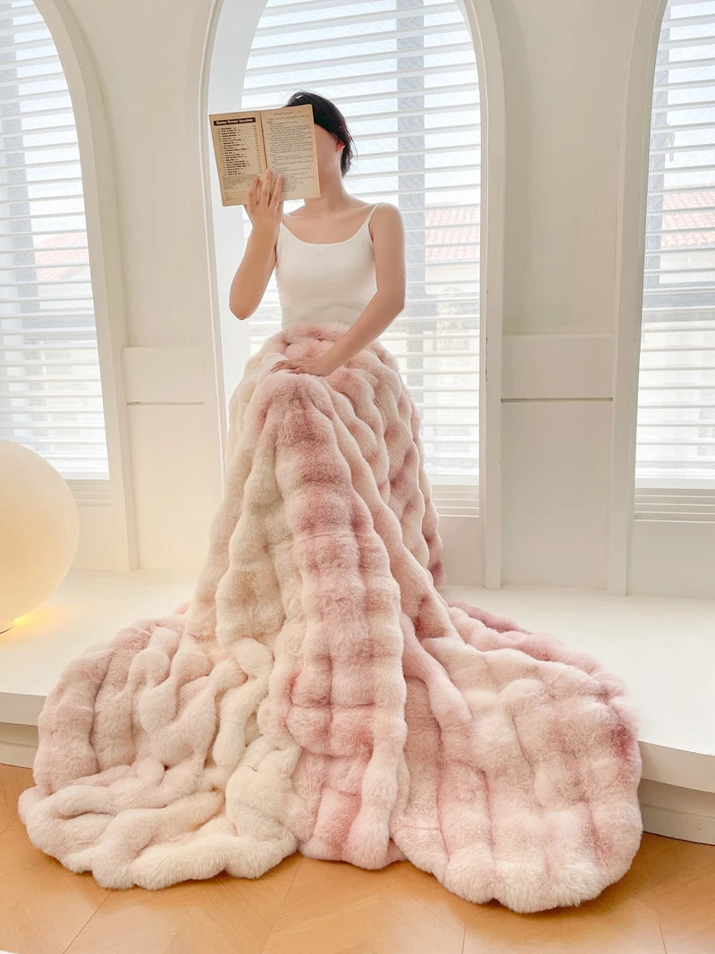 Faux Fur soft Throw Blanket warm winter Plush Bedspread on the bed plaid sofa cover Gradient blankets for living room bedroom