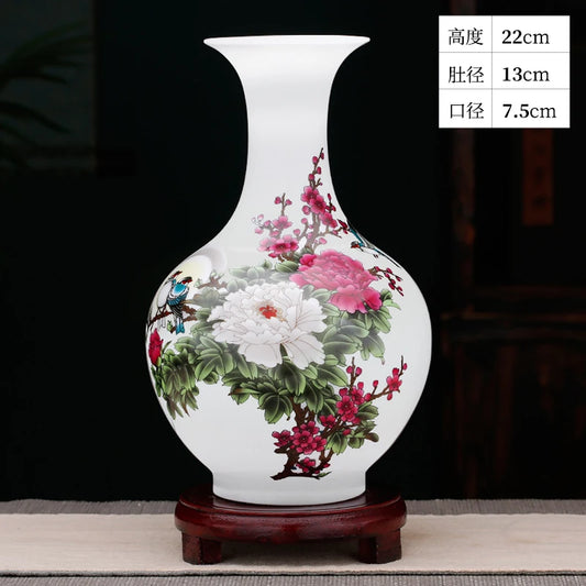 Jingdezhen Ceramics Small Vase Decoration Flower Arrangement New Chinese Home Living Room Wine Cabinet Decoration Craft