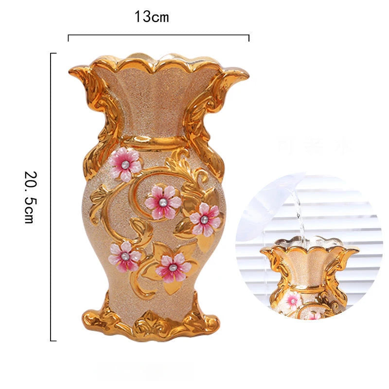 European Luxury Crystal Sand Ceramic Vase Artificial Flowers Set Home Coffee Table Furnishing Crafts TV Cabinet Ornaments Decor