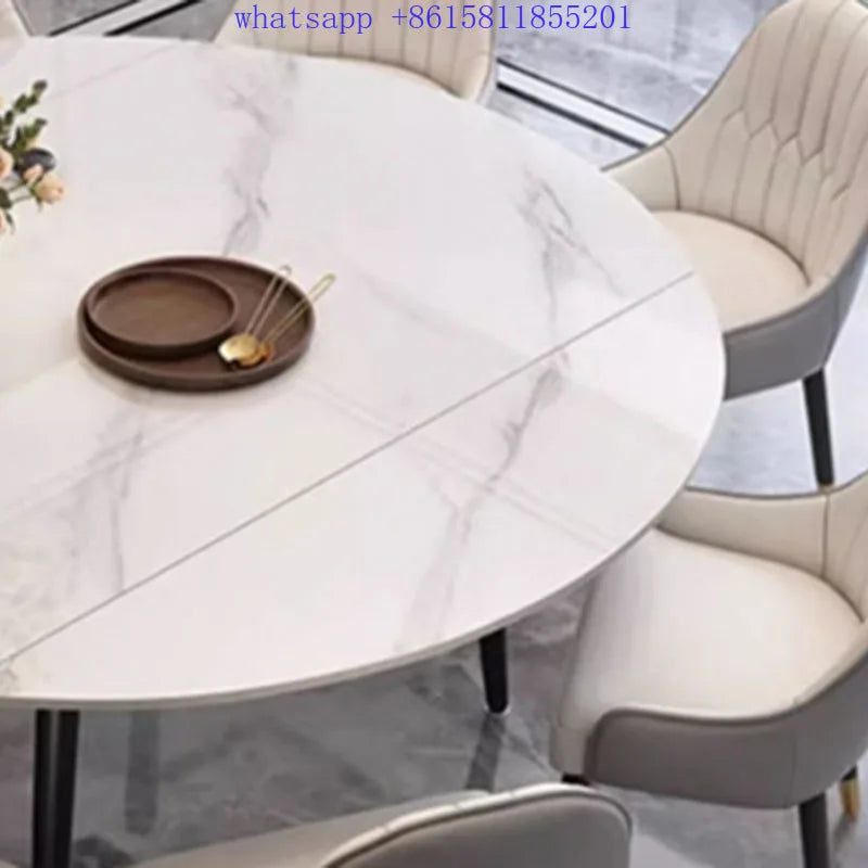 Modern minimalist round dining table Retractable chair White dining table manger home furniture  comedores de 6 sillas