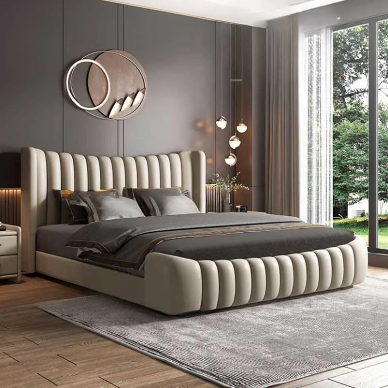 Queen Size Double Bed Waterproof Villa Leather Luxury Headboard Twin Bed Frame Platform Sleeping Camas De Casal Home Furnitures