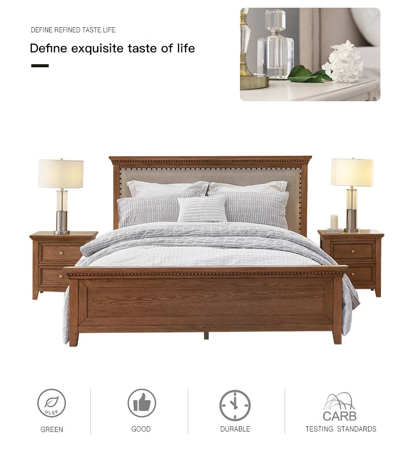 American Light Luxury Soft Pack Double Bed Solid Wood Master Bedroom Lit 2 Personnes Bedroom Furniture