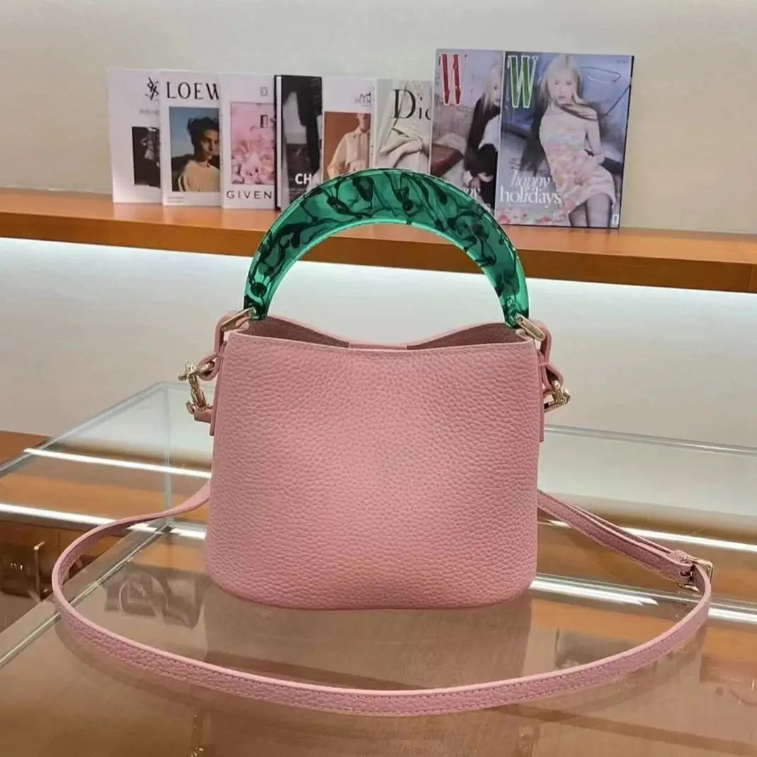 2024 New Fashion Simple Shoulder Crossbody BagsBrand Design Luxury High Quality Genuine Leather Hand-held Bucket Bag For Women