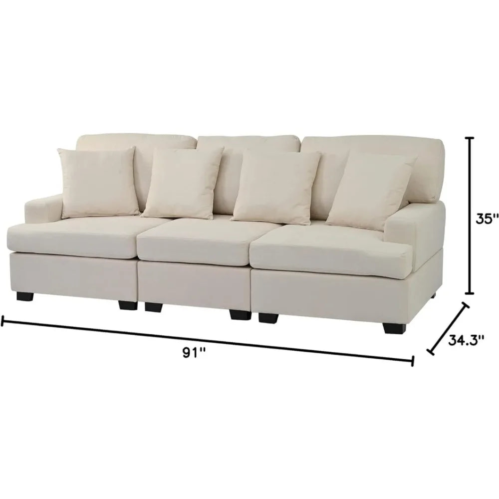 91‘’ Luxury sofa Merax 3 Upholstered Sofa Sets Couch with Removable Back Seat Cushions 4 Comfortable Pillows Living Room Sofa