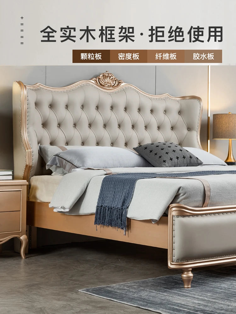 American Light Luxury Solid Wood Bed Double Master Bedroom Modern Simple European Luxury Leather Soft Storage King Bed