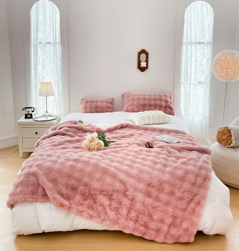 Faux Fur soft Throw Blanket warm winter Plush Bedspread on the bed plaid sofa cover Gradient blankets for living room bedroom