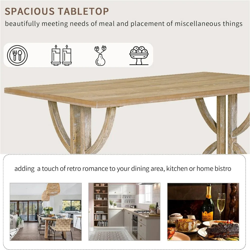 6 Pieces Wood Dining Table Set with Bench, Retro Rectangular Table with Unique Legs and 4 Upholstered Chairs for Dining Room