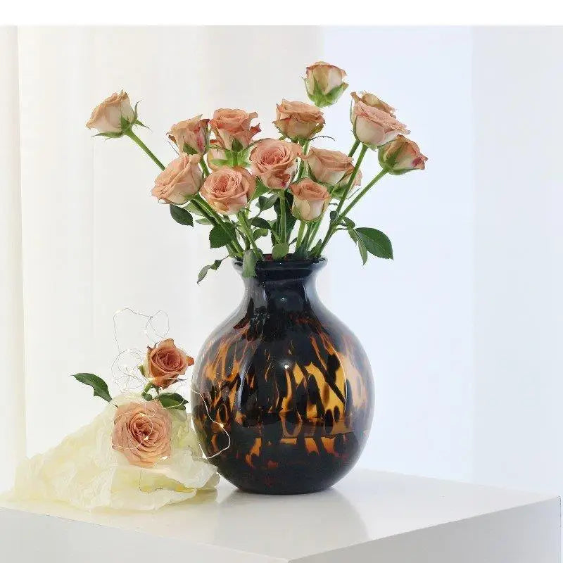 Amber Glass Vase Hydroponic Flower Pots Desk Decoration Artificial Flower Decorative Floral Arrangement Modern Home Decor Vases