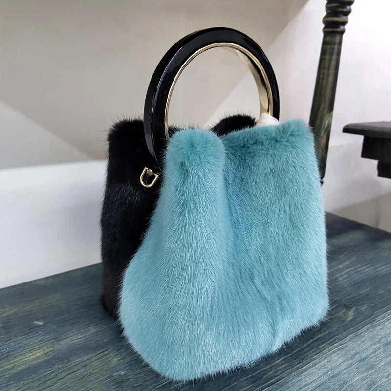 Luxury Designer Real Mink Fur Handbag Purses And Handbags For Women Fur Bag Ladies Tote Bag Party Evening Clutch Bag Women's Bag