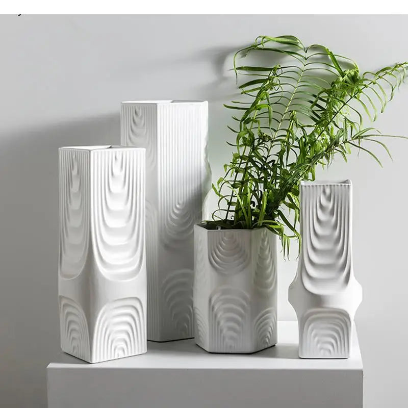 Light Luxury Tree Pattern Ceramic Vase Matte Home Decoration Modern Simulation Flower Arrangement Accessories Countertop Vase