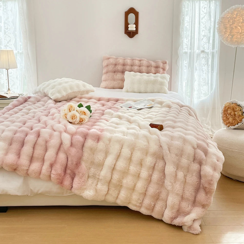 Faux Fur soft Throw Blanket warm winter Plush Bedspread on the bed plaid sofa cover Gradient blankets for living room bedroom