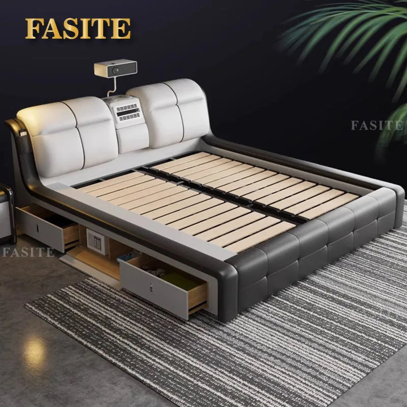 Smart Luxury Modern Double Bed King Size Master Multifunctional Queen Double Bed White Luxury Letto Matrimoniale Room Furniture